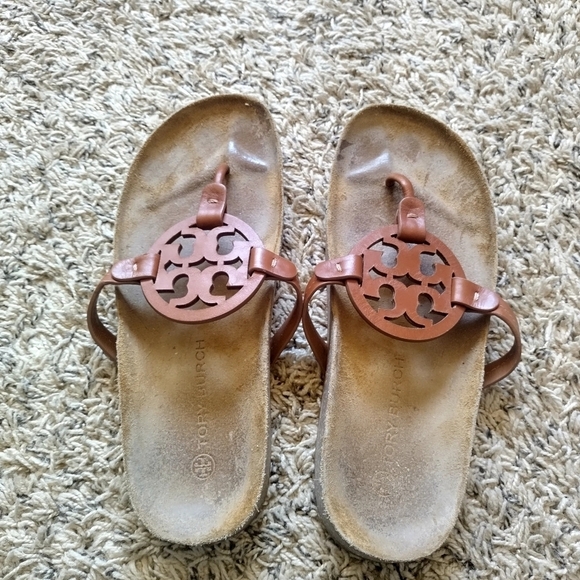 Tory Burch Miller Cloud Thong brown leather/cork Sandals sz 9,5 - Picture 4 of 5